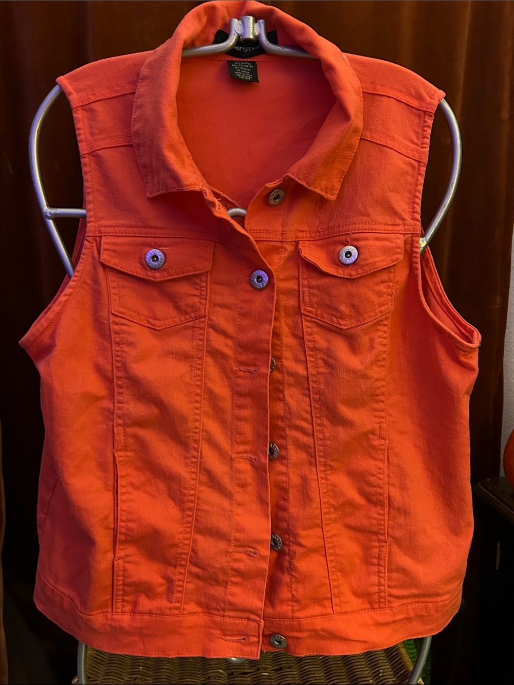 Ashley Stewart Orange Sleeveless Denim Jacket Vest
